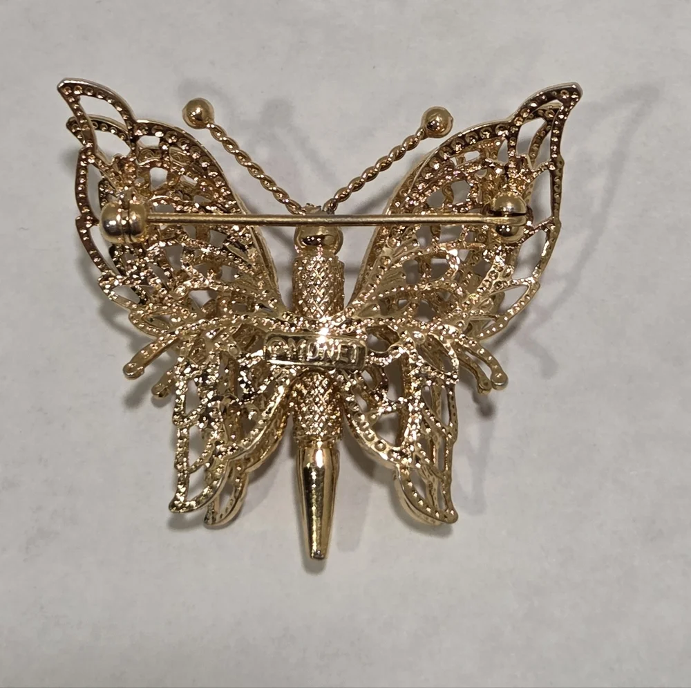 Monet Vintage Goldtone Filigree Butterfly Brooch